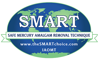 SMART logo over globe with banner reading “Safe Mercury Amalgam Removal Technique” and website iaomt.com