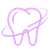 Pink outline of a tooth with a ring orbiting around it, like a dental logo