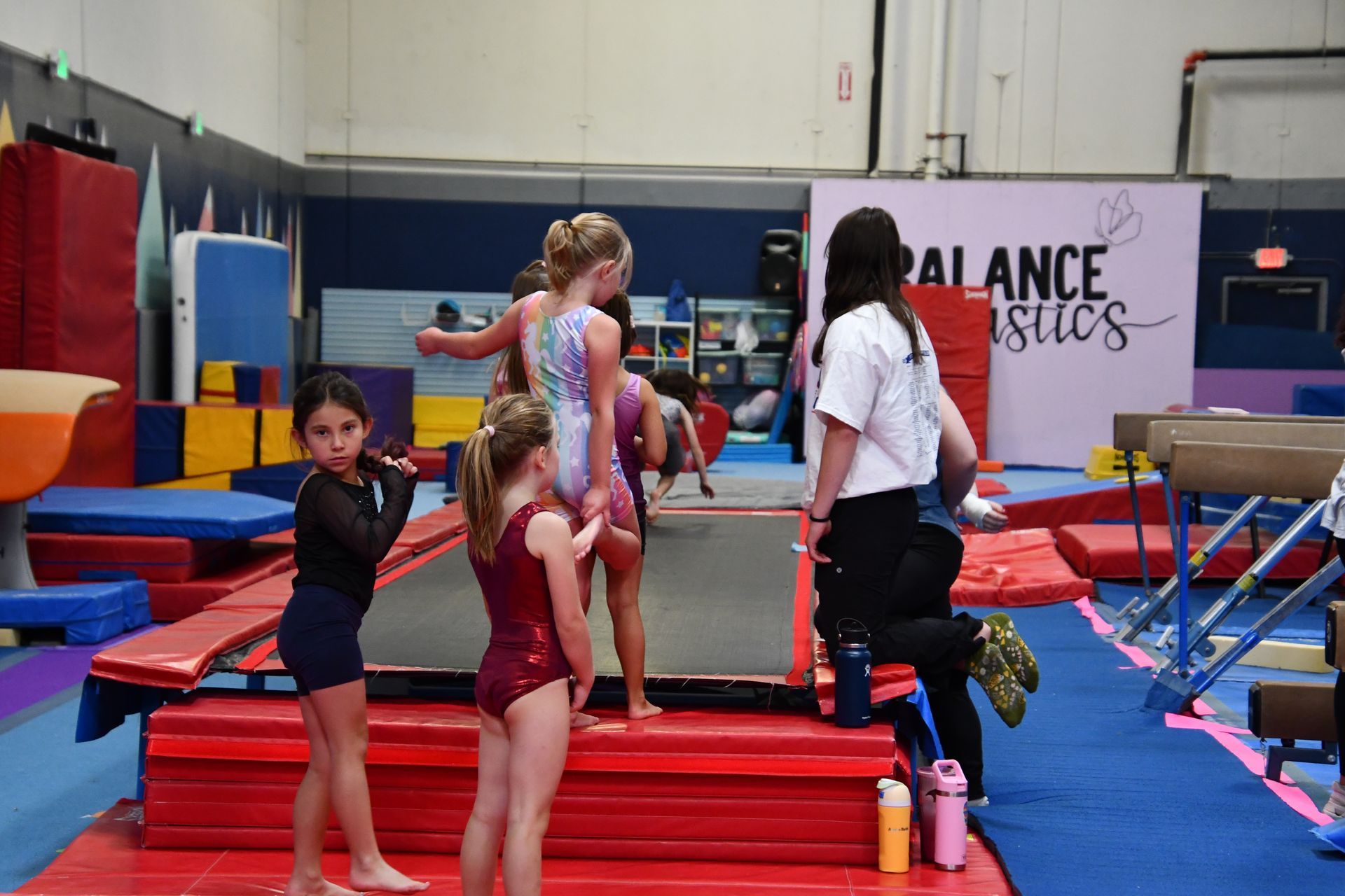 Children working on their tumbling on the Tumble Trak