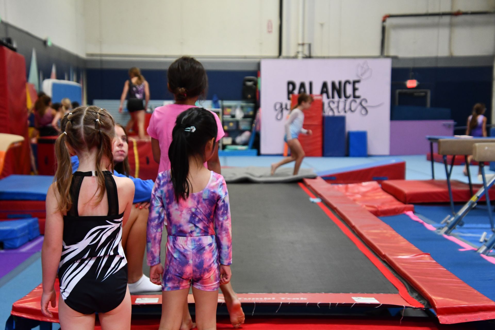 Camp balance students on the Tumble Trak