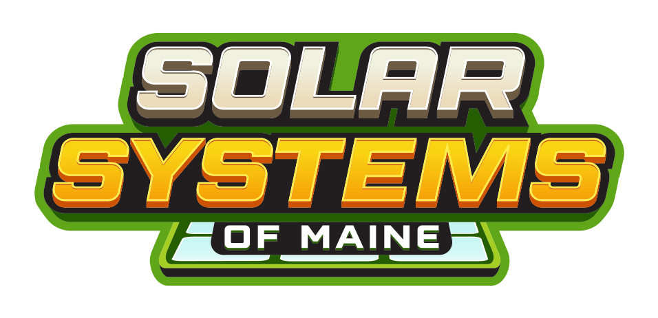 Logo for Solar Systems of Maine, white and gold letters on a green background.