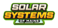 Logo for Solar Systems of Maine, white and gold letters on a green background.