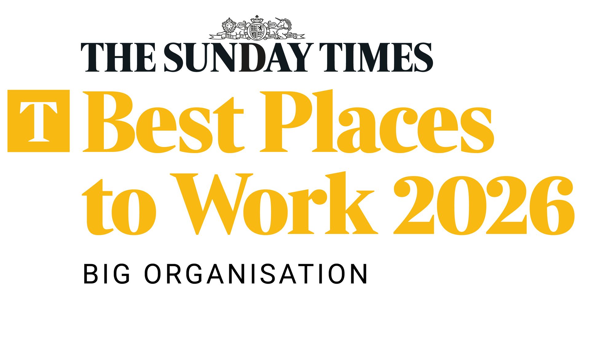 The Sunday Times Best Places to Work 2026 logo for Big Organisation category.