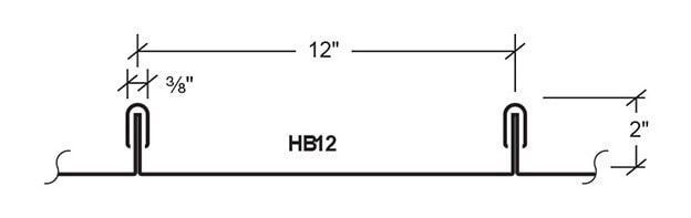 Technical dimension drawing of HB12 with two U-shaped anchors spaced 12