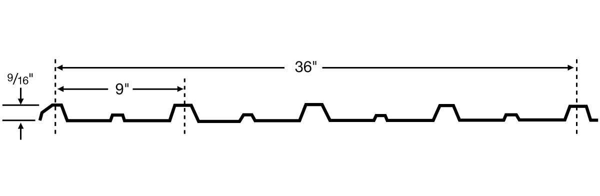 Black-and-white technical drawing of a stepped profile with dimensions labeled 36