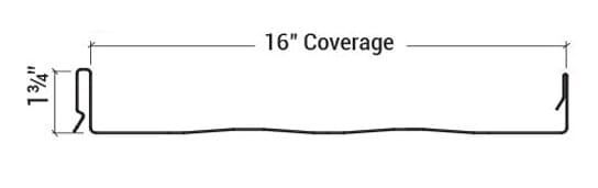 Technical drawing of a 16-inch coverage span with a 1 1/4-inch vertical dimension marker.