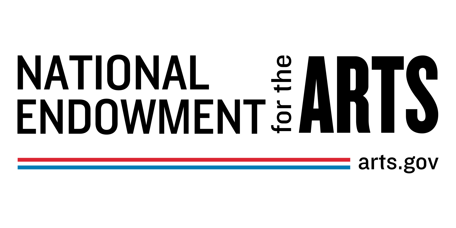 National Endowment for the Arts logo with black text, red and blue lines, and arts.gov