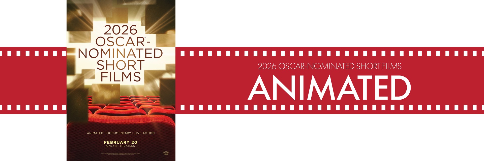 Red filmstrip banner with a gold poster on the left and “ANIMATED” in white on red.