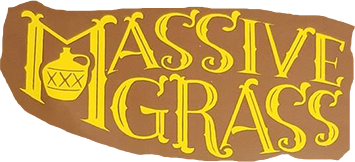 Yellow “Massive Grass” logo with a wheat stalk icon and small “xxx” mark on brown background