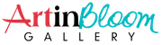 ArtinBloom Gallery logo with red, teal, and black text on a white background