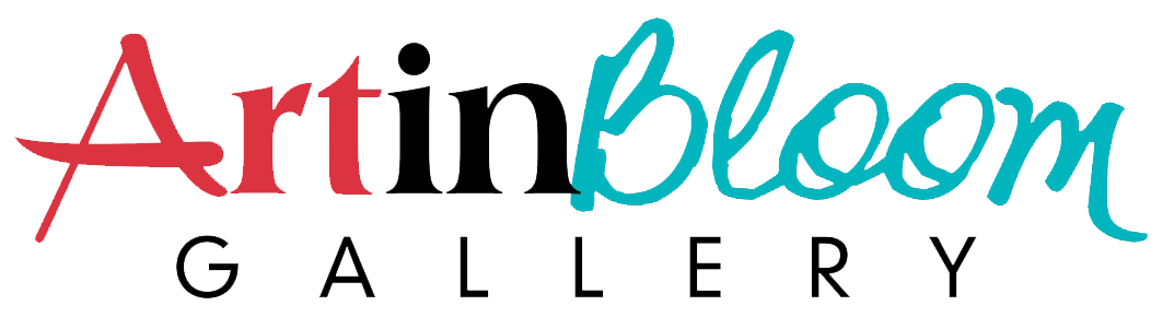 ArtinBloom Gallery logo with red, teal, and black text on a white background