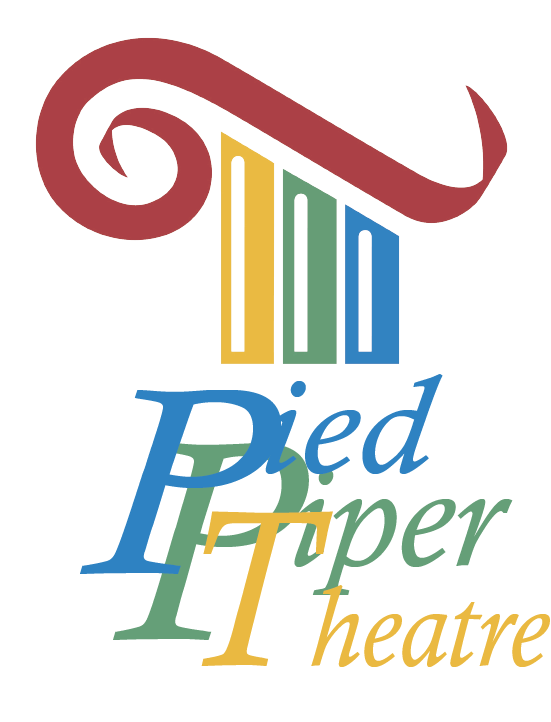 Pied Piper Theatre logo with stylized red pipe and multicolored text on white background