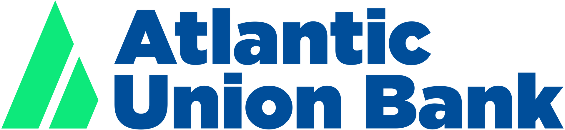 Atlantic Union Bank logo in blue and green with stylized triangular icon