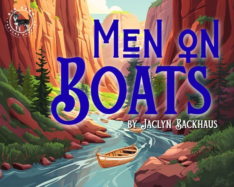 Book cover with canyon river scene and the title “Men on Boats” by Jaclyn Backhaus