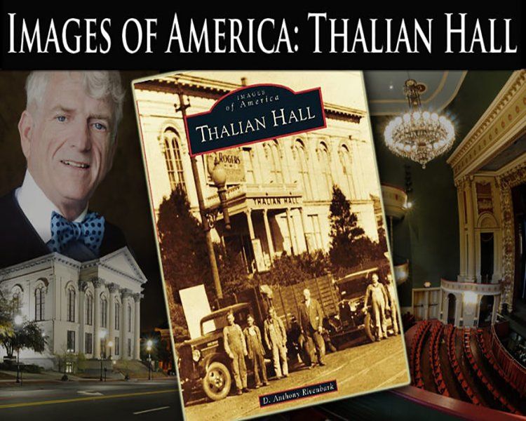 Collage of Thalian Hall historic theater, including a portrait, building views, and an old poster.