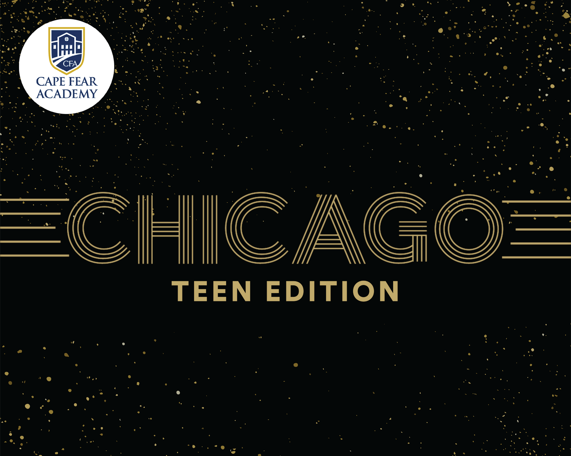 Chicago Teen Edition poster with gold text on a black starry background and a small academy logo in the corner