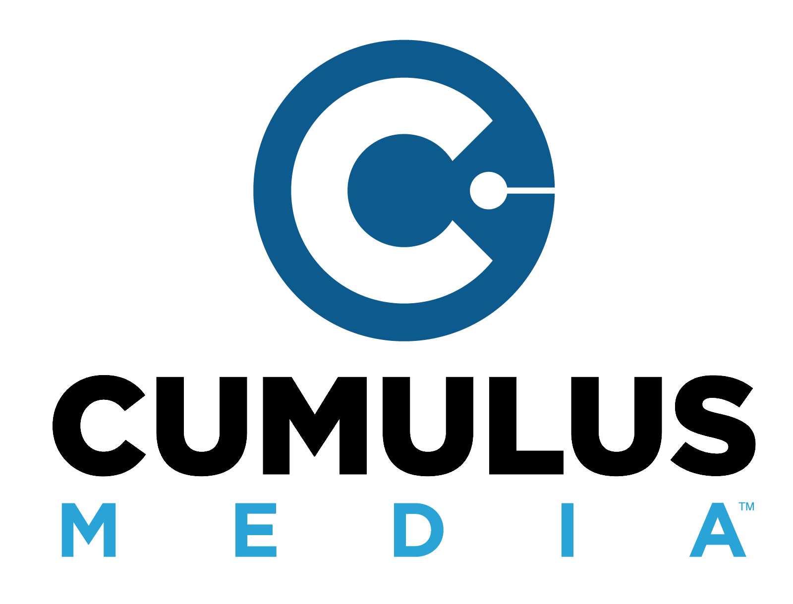 Cumulus Media logo with blue circular C icon above black and blue text