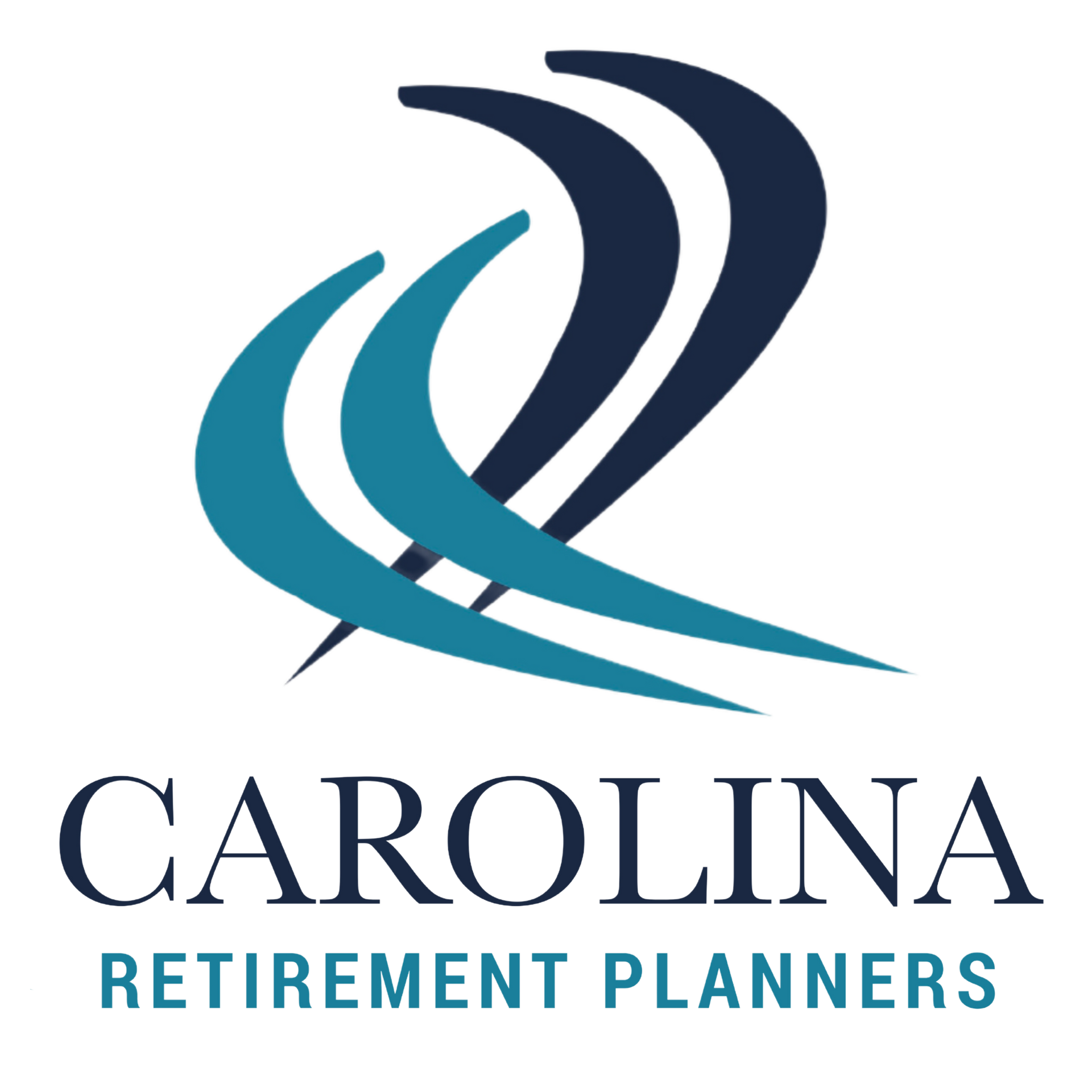 Carolina Retirement Planners logo with teal and navy abstract swooshes and text