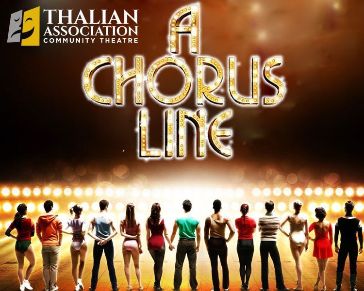Thalian Association Community Theatre poster for “A Chorus Line” with dancers on stage under bright lights