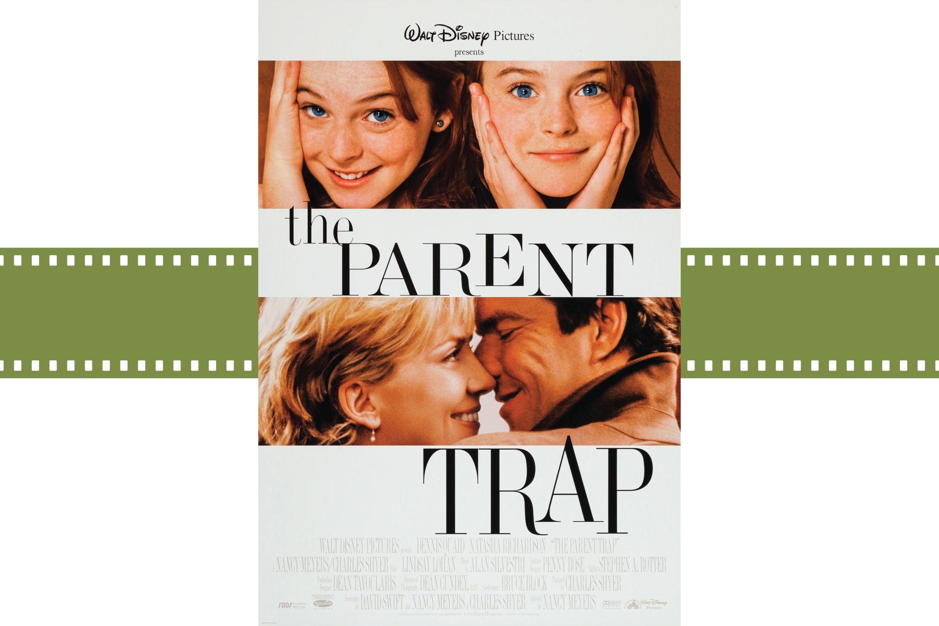 Movie poster for The Parent Trap with two girls’ faces and bold title text on a white background