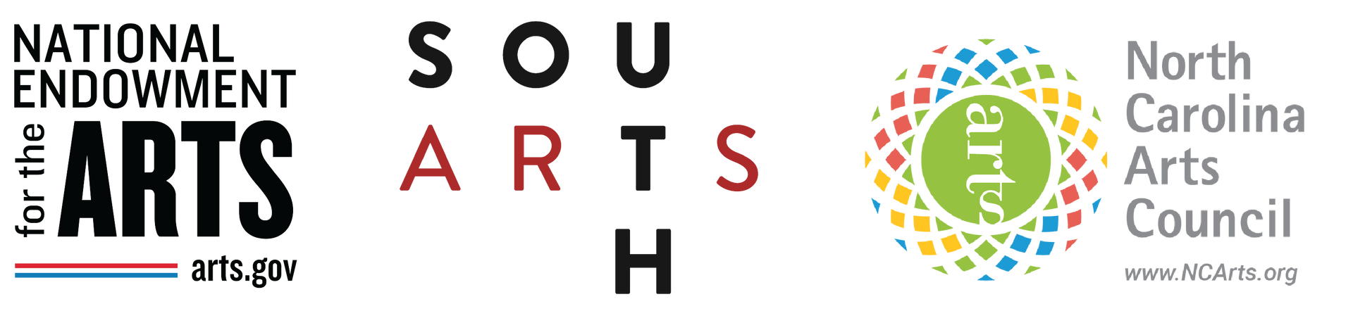 Logos for National Endowment for the Arts, South Arts, and North Carolina Arts Council.