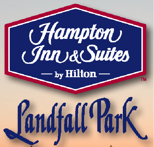 Hampton Inn & Suites by Hilton Sandfall Park logo in blue, white, and red