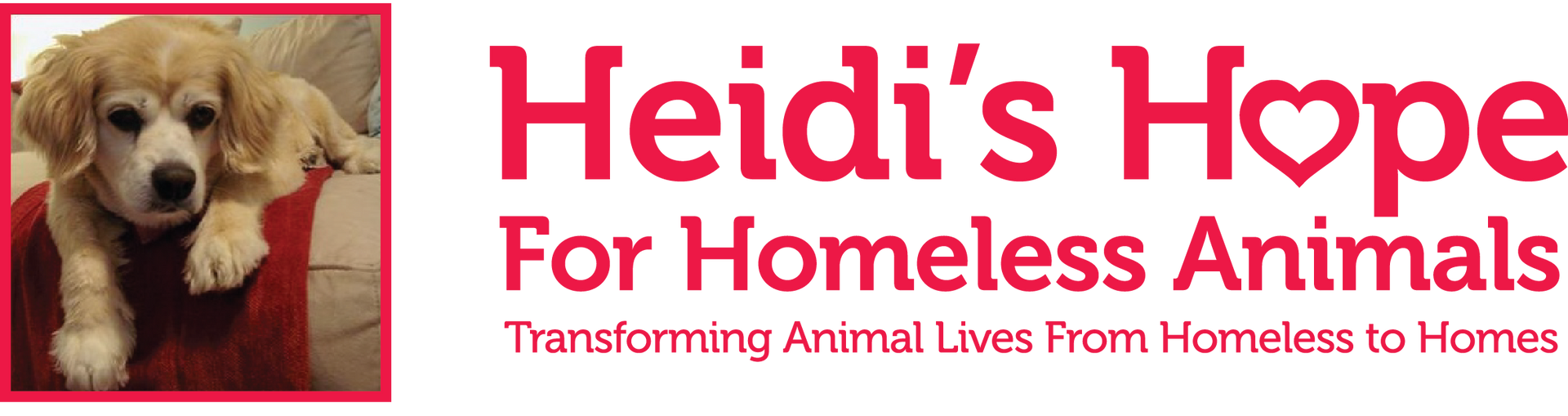 Heidi’s Hope for Homeless Animals logo with a puppy photo and pink text on a white background