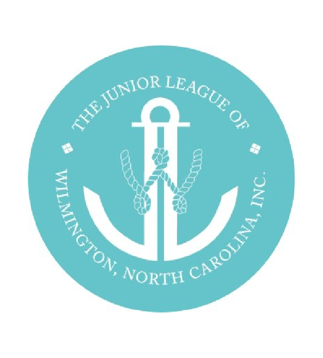 Turquoise circular logo for The Junior League of Wilmington, North Carolina, Inc., with white anchor
