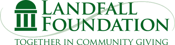 Landfall Foundation logo in green with column icon and tagline “Together in Community Giving”