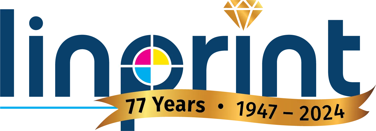 Linorint logo with blue text, a multicolor circle, a gold gem, and “77 Years • 1947–2024” banner