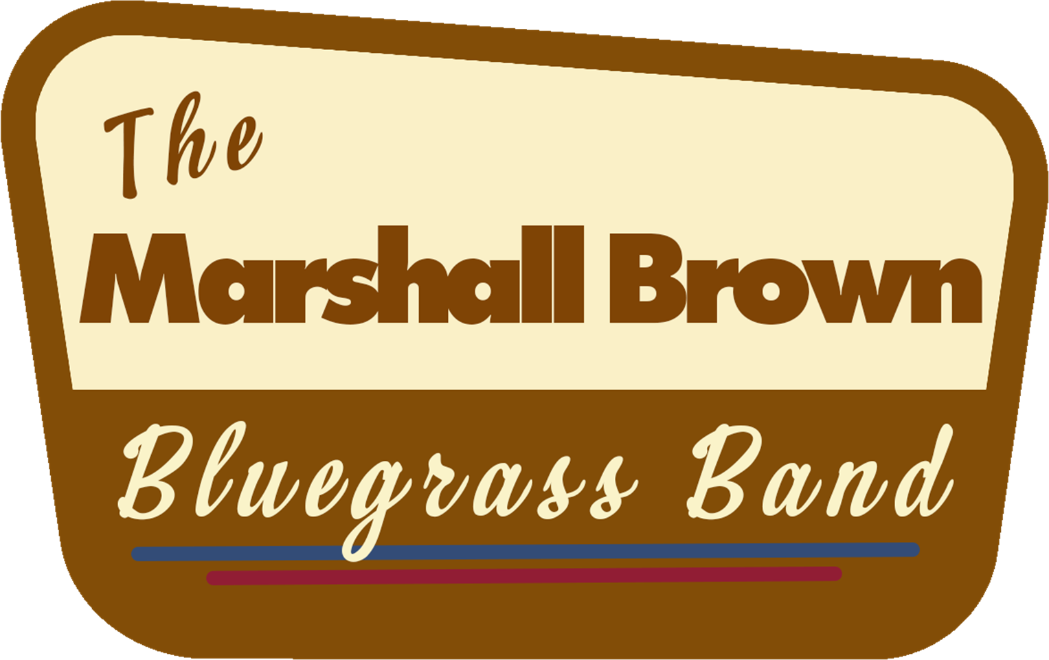 Logo for The Marshall Brown Bluegrass Band in brown, cream, and blue lettering