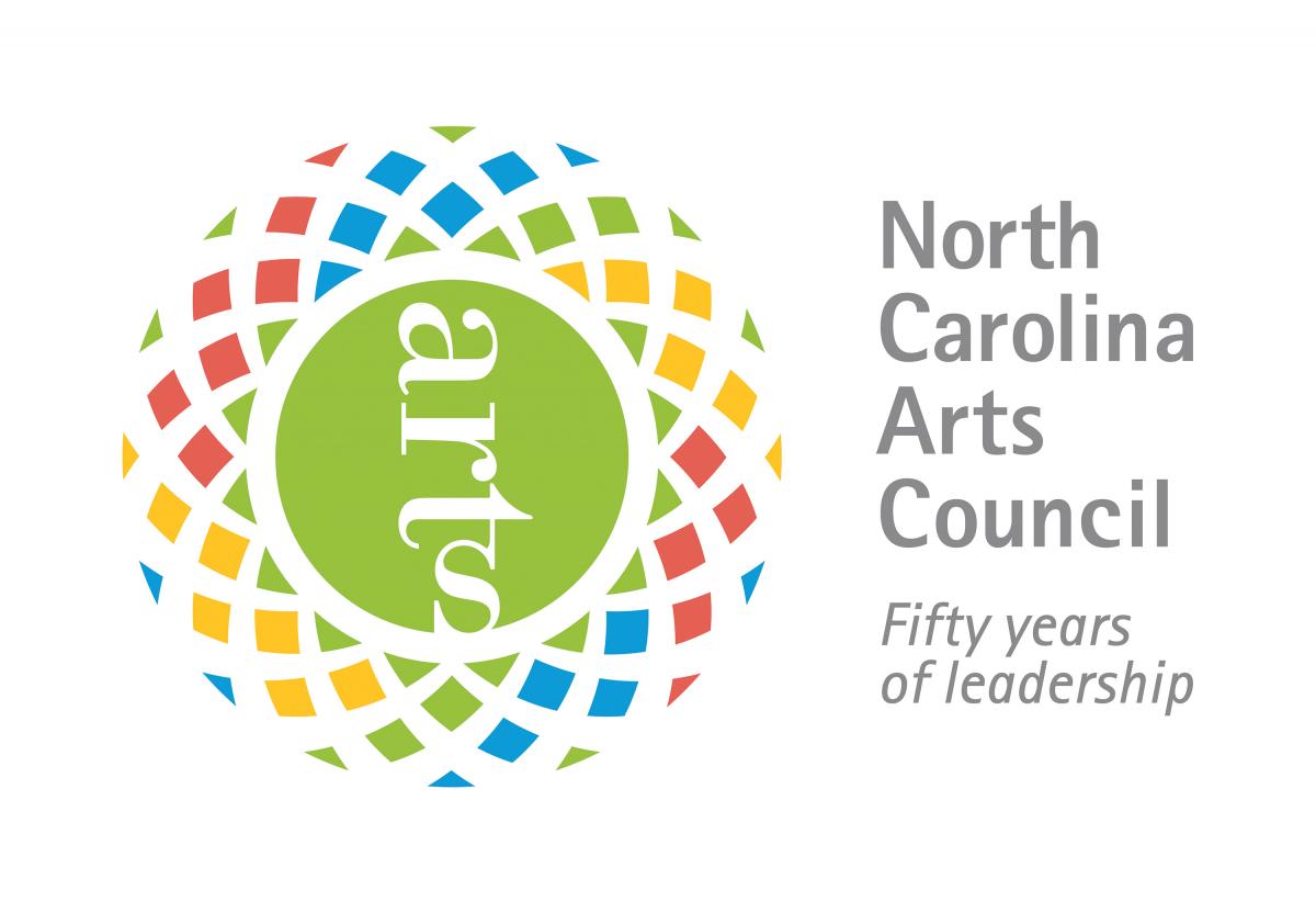 North Carolina Arts Council logo with colorful circular mosaic and “arts” text; “Fifty years of leadership” tagline