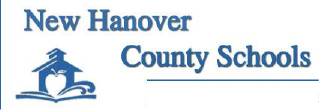 New Hanover County Schools logo in blue with stylized book and lighthouse icon
