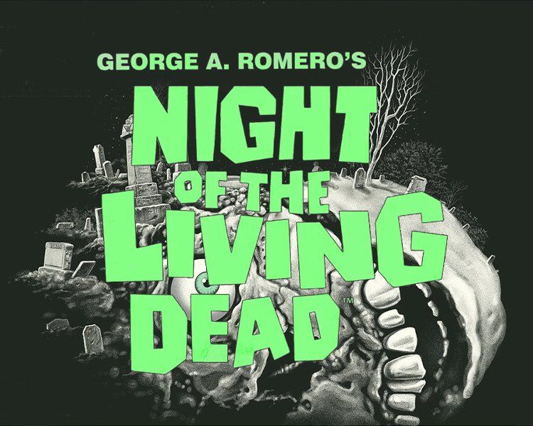 Poster for George A. Romero’s Night of the Living Dead, neon green title over a zombie hand and graveyard.