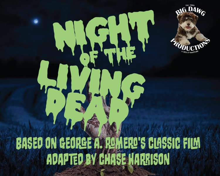 Night of the Living Dead title in green dripping letters on a dark blue background