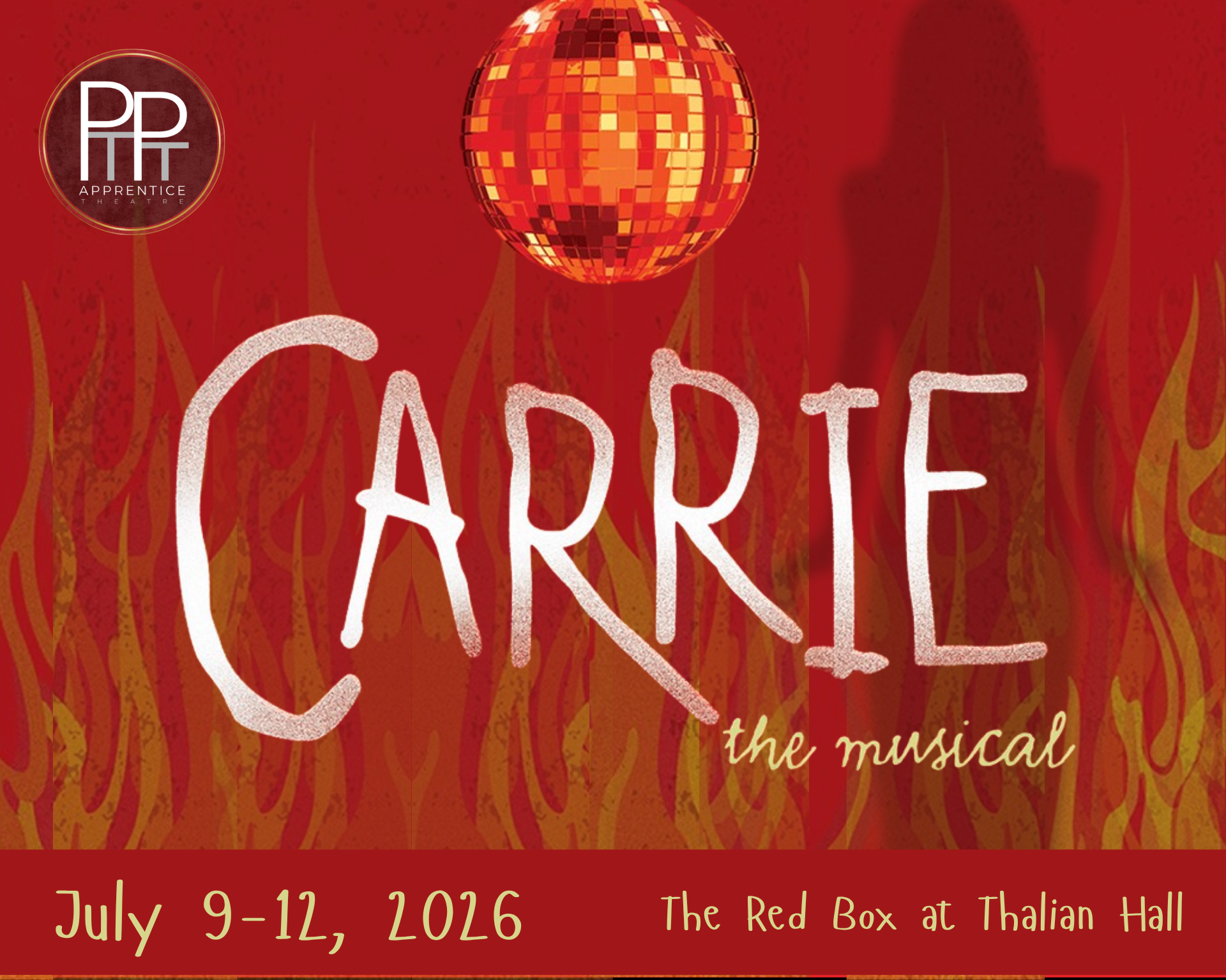Promo poster for “Miscast Cabaret,” gold text on a dark background, by PTPT Apprentice Theatre