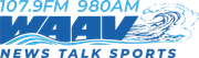 WAVY News Talk Sports logo with blue text and wave graphic, showing 107.9FM and 980AM