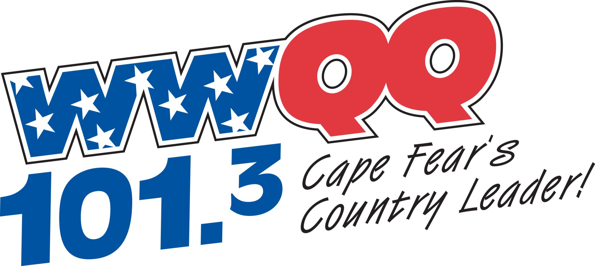 WWQQ 101.3 Cape Fear’s Country Leader logo in blue, red, and white text