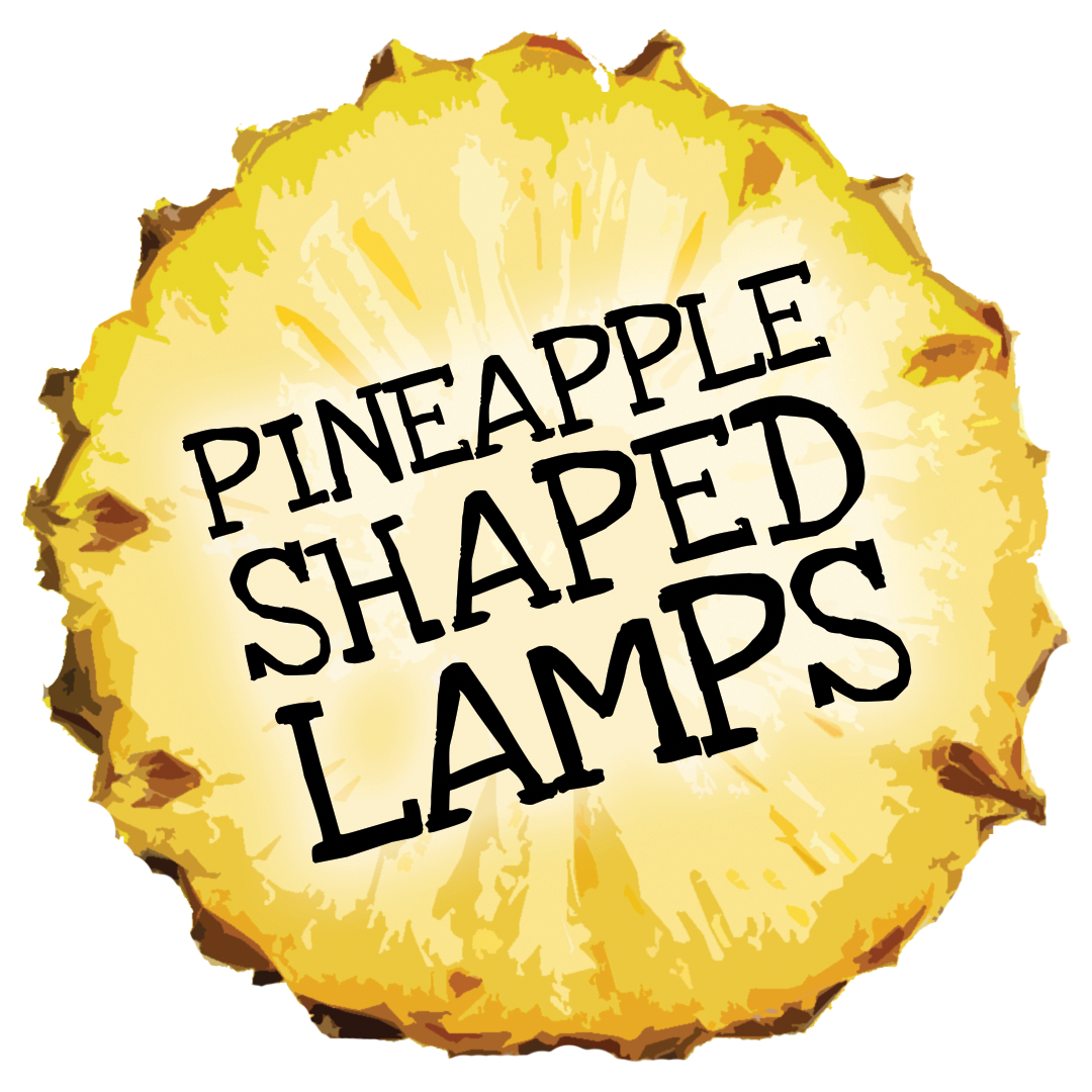 Logo reading “Pineapple Shaped Lamps” on a yellow pineapple slice background