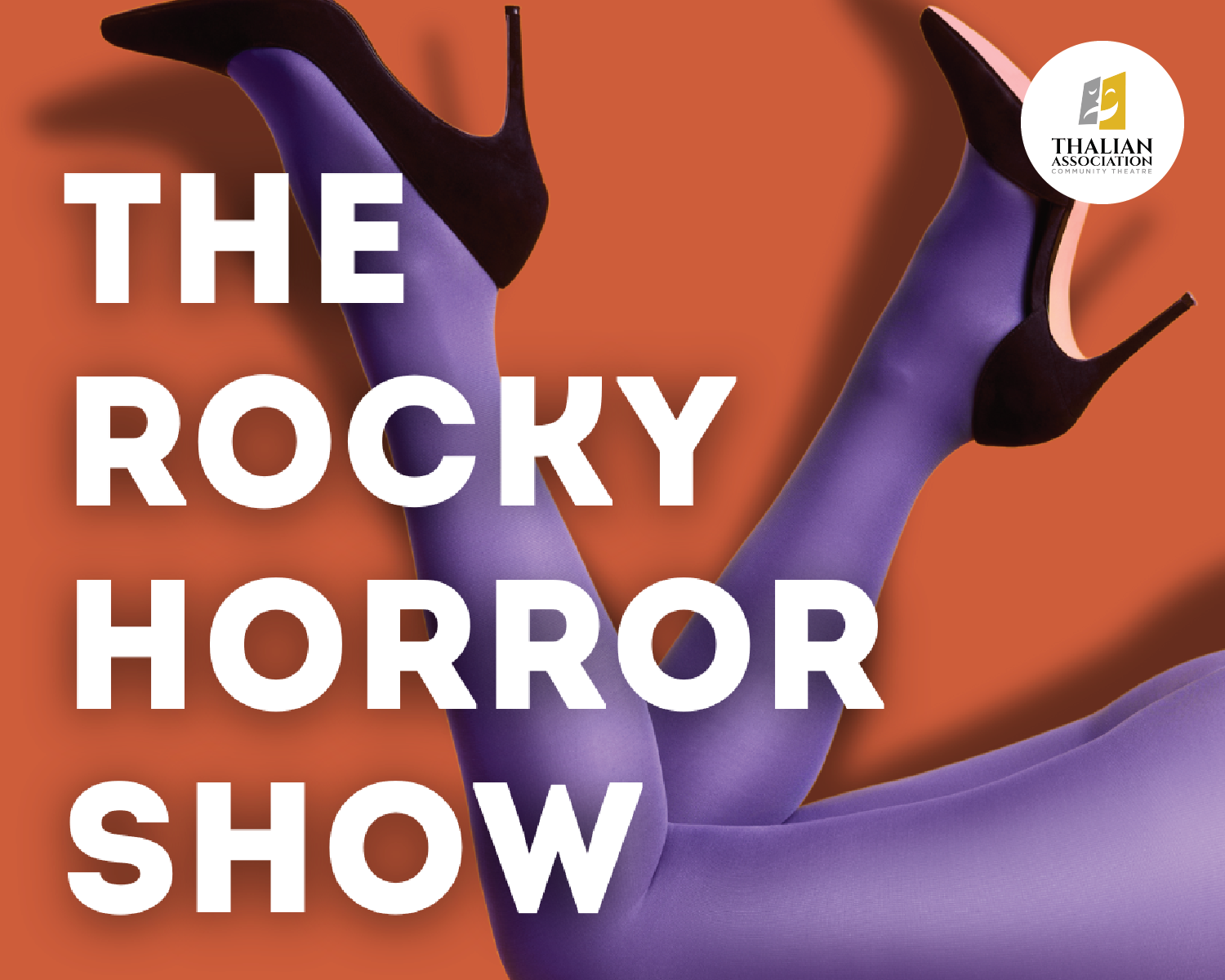 The Rocky Horror Show poster with bold white text on orange and purple background