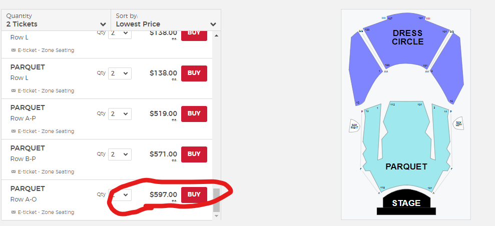 Online shopping screen with red BUY buttons and a circled SAVE button beside a blue skincare pouch diagram
