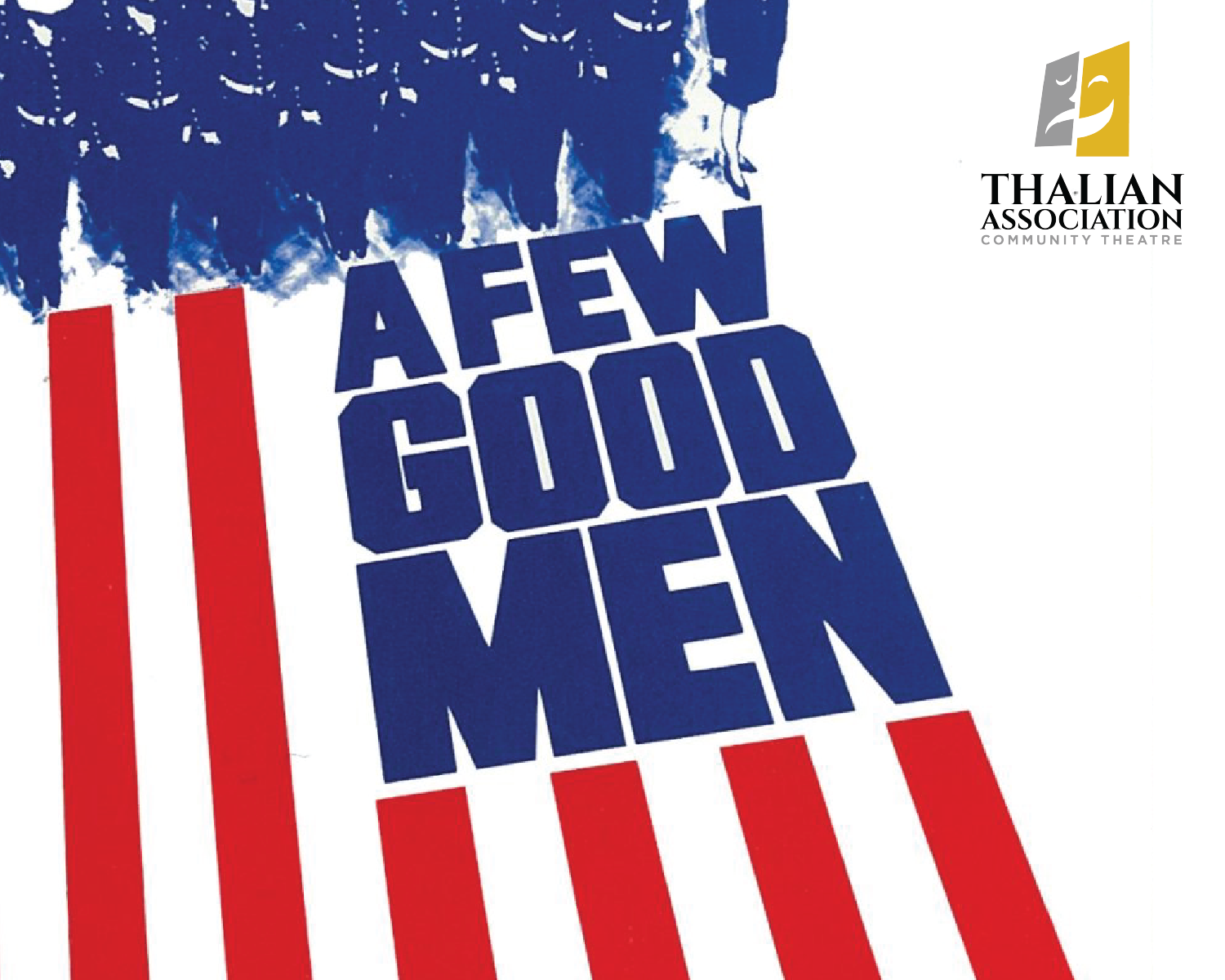 Poster with bold blue text “A FEW GOOD MEN” over a red, white, and blue American flag design