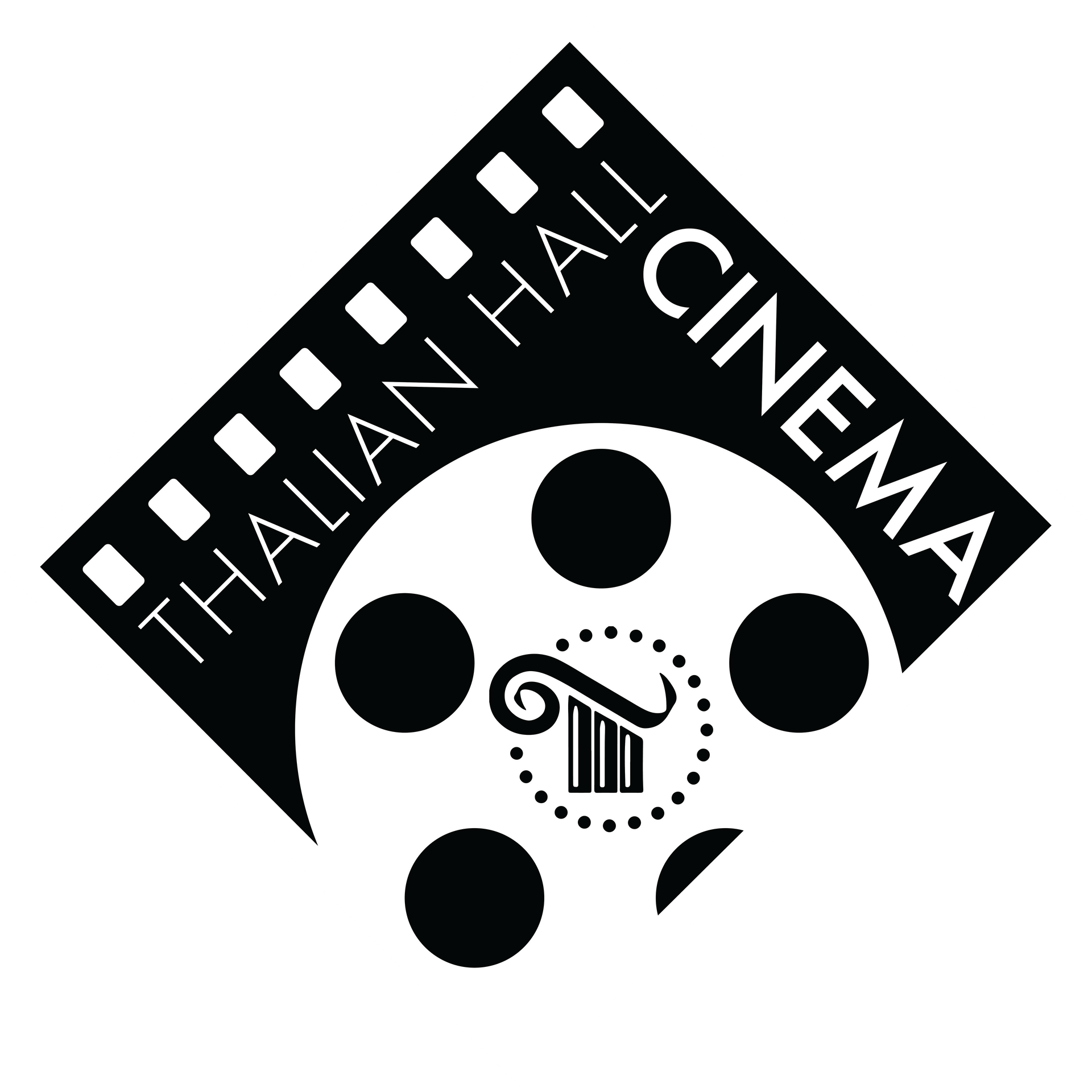Black-and-white Thai Hall Cinema logo with filmstrip and stylized film reel icon.