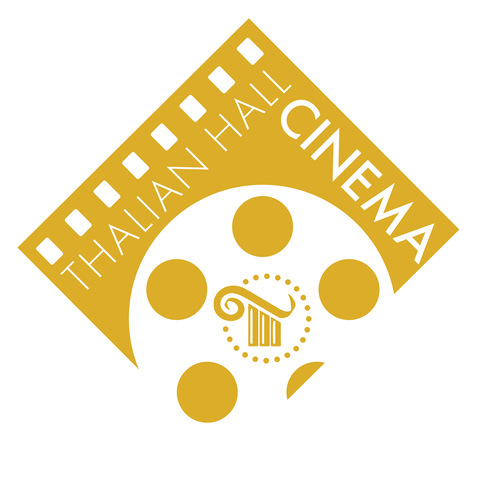 Gold “Cinema” logo with Thai text, film reel and star design on white background