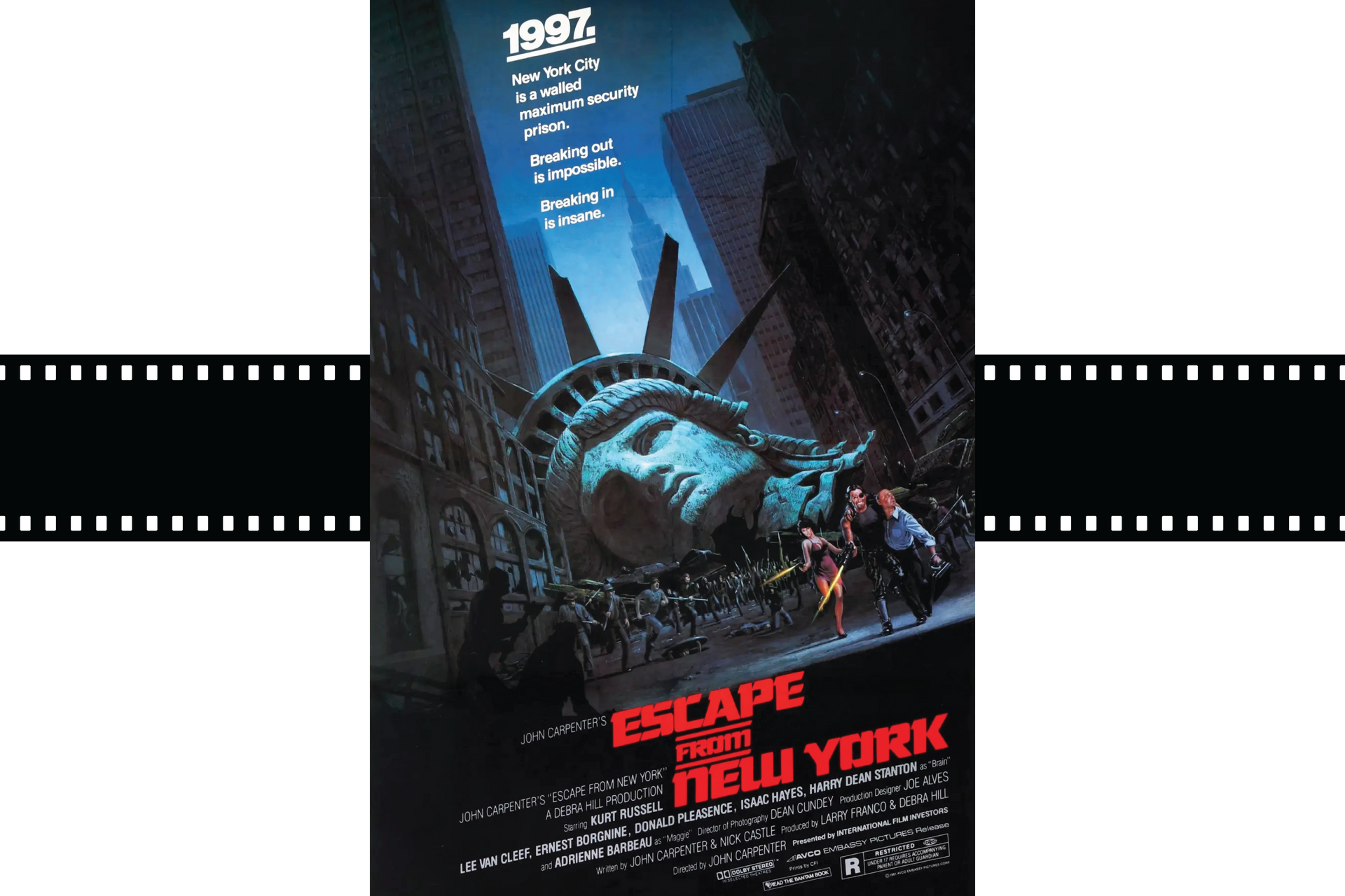 Movie poster for Escape from New York, showing the Statue of Liberty in a ruined city at night.