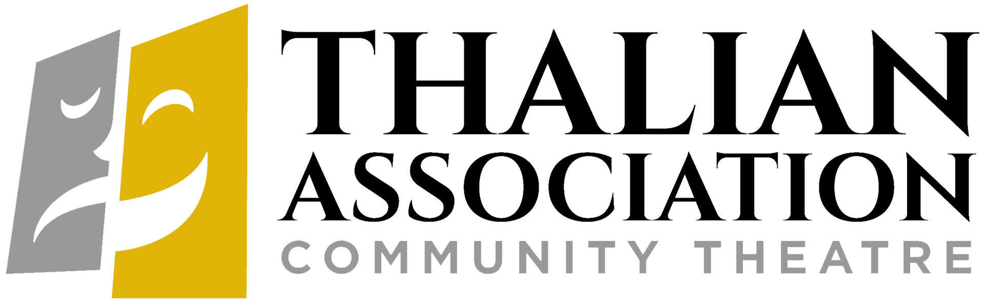 Thalian Association Community Theatre logo with gray, gold, and black stylized theater masks and text