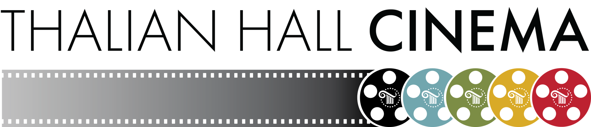 Thalian Hall Cinema logo with black text and colorful film reel icons on a gray banner