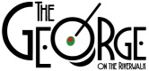 The George on the Riverwalk logo with black text, a green and red accent, and a circular line design