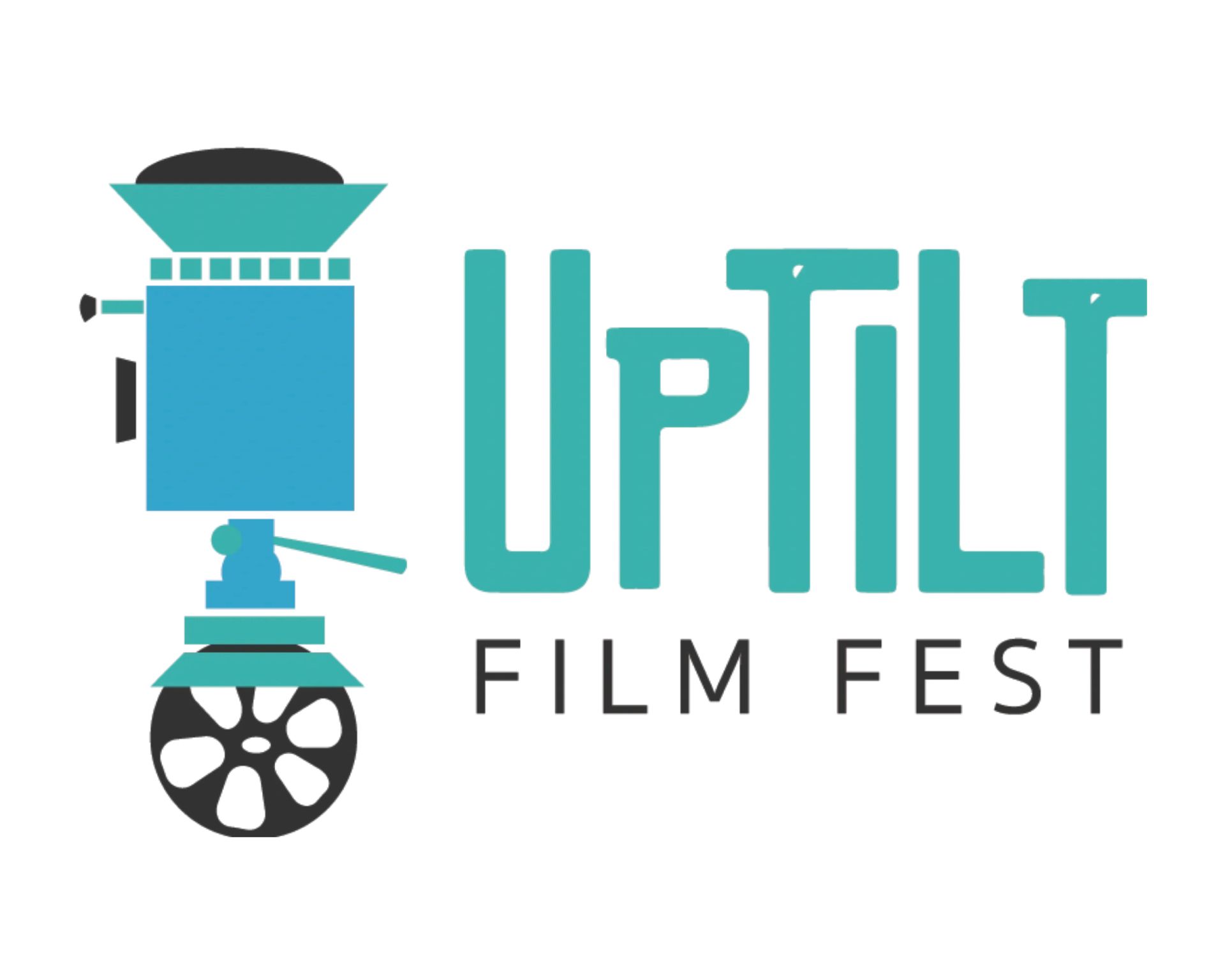 UpTilt Film Fest logo with a teal film projector and stylized text on white background