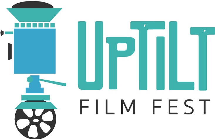 UpTilT Film Fest logo with teal film projector and black film reel on white background